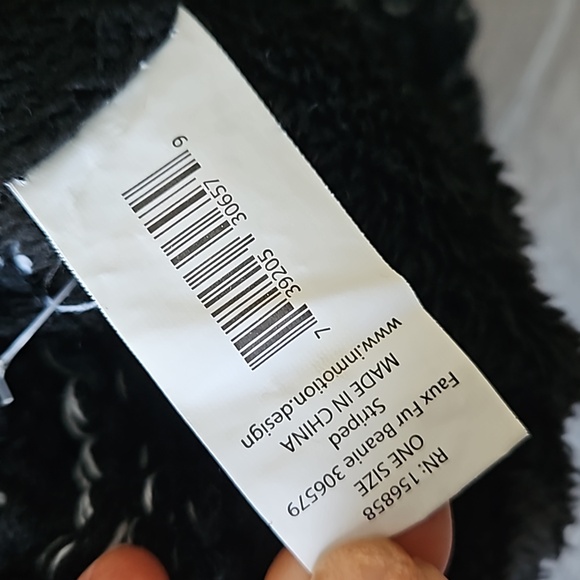 Cozy Zone Black Furball Beanie Pom Pom Colorful Stripes, O/S - Picture 8 of 9